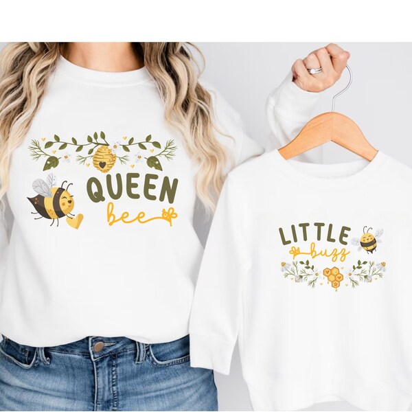 Mama Mini Queen Bee Little Buzz Matching Shirts Spring Clothing Gift for Mom and Daughter Mother’s day Shirt Mom to be Gift Idea Baby Shower