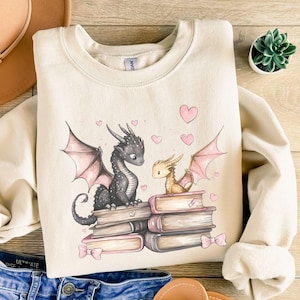 Valentine Bookish Dragon sweatshirt Valentine Gift for Book Lover Fantasy Bookworm Gift Book Dragon Sweater Reading Book Shirt Booktok Shirt