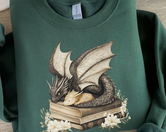 Fantasy Book Dragon Sweatshirt: Bookworm Crewneck