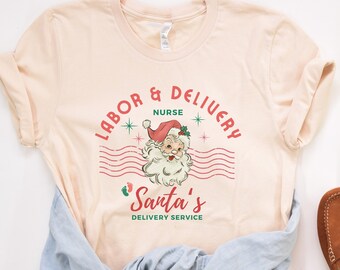 Camiseta navideña de enfermera de partos: Servicio de entregas de Santa Claus