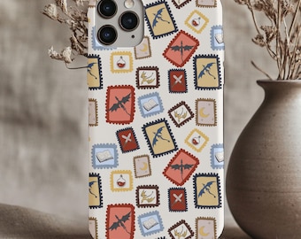 Phone Case, Fourth Wing Tough Cases - Trendy Postal Stamps Design, Book Lovers Gift for Her, Bookworm Gift, Bookclub Gift, iPhone Case