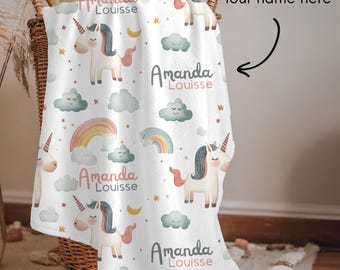 Personalized Unicorn Plush Blanket – Soft Velveteen Cozy Throw, Magical Nursery Decor