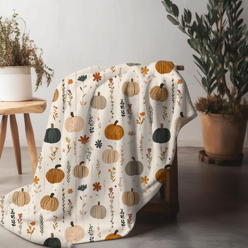 Autumn fall velveteen plush blanket featuring boho pumpkin patch pattern, fall leaves, and plaid design. Soft cozy throw blanket for couch, bed, reading nook, and seasonal home decor. Warm autumn aesthetic blanket perfect for Thanksgiving decorations, harvest celebrations, pumpkin lovers, housewarming gifts, Christmas gifts, and cozy fall home styling. Perfect accessory for creating a comfortable and inviting autumn atmosphere.