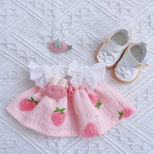 20cm plush doll strawberry dress, cotton doll dress suit