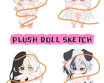 Plushie doll Sketch Commissions, Plush Doll Art Drawing