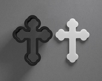 Pendiente de arcilla polimérica con forma de cruz ornamentada y cortador de galletas, herramienta de cerámica