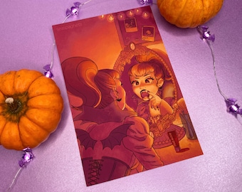 Vampire Girl Art Print: Halloween Illustration Print (A5)