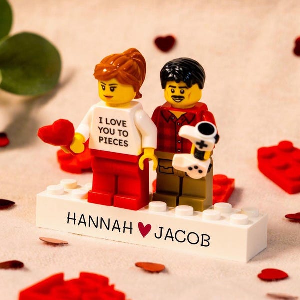 Valentine’s LEGO® Brick Minifig Couple Gift: Personalised Custom Figures