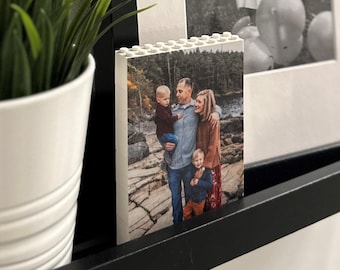 Medium Portrait Photo Block made from, LEGO® Bricks, Personalised, WHITE, Building Block, Puzzle, Gift, Him, Birthday, Anniversary
