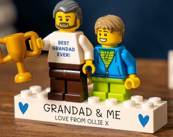 Personalised Grandad LEGO® Brick Minifig Keepsake, Custom Grandchildren Portrait Gift, Best Grandpa Birthday & Father's Day Present