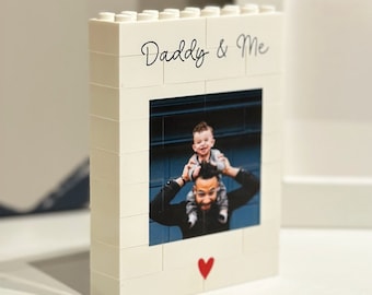 Personalised Daddy & Me LEGO® Brick Photo block, Gift for Dad, White, Building Block, Puzzle, Gift, Him, Dad, Father's Day, Grandad, Grandpa