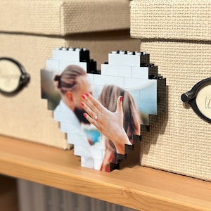 Medium Heart Photo Block made from, LEGO® Bricks, Personalised, BLACK, Building Block, Puzzle, Gift, Him, Birthday, Anniversary, Fathers Day