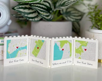 Personalised Map LEGO® Brick Fold-Out Photo Block Gift, Mini Photo Album, Keepsake, Gift, Long Distance, Location, Travel, Honeymoon, Couple