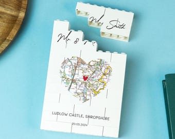 Wedding Gift Personalised Heart Map LEGO® Block: Custom Location Keepsake for Couples