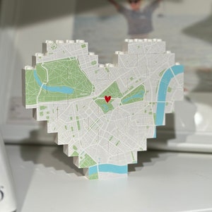 Personalised Map Print Heart made with LEGO® Bricks, Engaged, Wedding Present, Anniversary, Romantic, Valentine, Keepsake, New Home, Jigsaw image 1