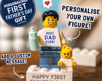 First Fathers Day Personalised LEGO® Brick Minifig Gift for Dad, Custom Daddy & Baby Keepsake