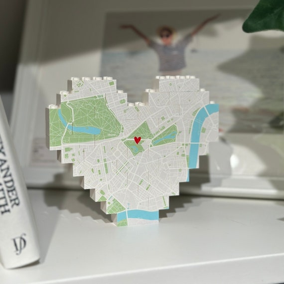 Personalised Map Print Heart made with LEGO® Bricks, Engaged, Wedding Present, Anniversary, Romantic, Valentine, Keepsake, New Home, Jigsaw