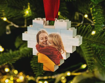 Personalised Heart Shaped LEGO® Brick Christmas Ornament - Unique Festive Tree Puzzle Bauble for Couples