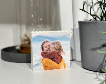 Small Square Photo Block made from, LEGO® Bricks, Personalised, WHITE, Building Block, Puzzle, Gift, Him, Her, Birthday, Anniversary