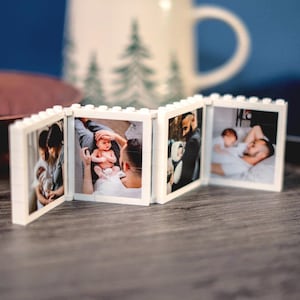 Personalised Fold-Out Daddy & Me LEGO® Brick Photo Block Gift Mini Photo Album Keepsake Gift for Dad, Puzzle, Him, Dad, Fathers Day, Grandad