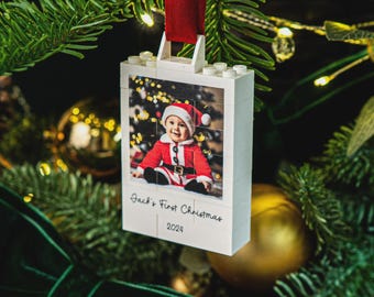 Boule photo personnalisée en briques LEGO® - Décoration d'arbre de Noël et ornement souvenir festif