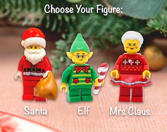 Christmas LEGO® Brick Display with Festive Minifig. Fun Stocking Filler, Secret Santa, Cracker Gift.