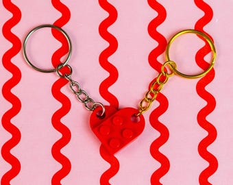 Personalized LEGO® Brick Heart Keychain Set, Couples Matching Keyrings