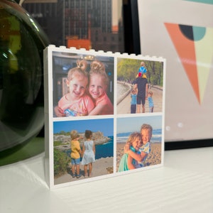 Medium Square 4 Photo Collage Block made from, LEGO® Bricks, Personalised, WHITE, Building Block, Puzzle, Gift, Him, Birthday, Anniversary