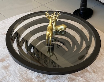 Black Oval Coffee Table: Modern Wood & Glass Living Room Decor