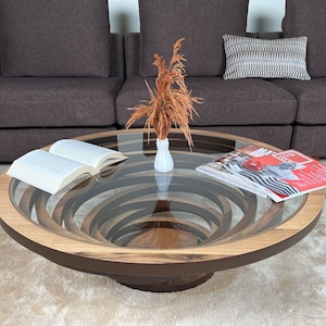 Oval Walnut Coffee Table with Glass Top: Modern Living Room Decor