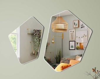Specchio da bagno irregolare, Specchio da parete asimmetrico, Specchio estetico angolato, Specchio da corridoio per la decorazione domestica, Specchio sospeso per soggiorno