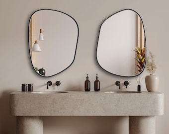 Irregular Mirror for Aesthetic Wall Decor, Asymmetrical Mirror Cloud Shape Bathroom Mirror, Hallway Black Mirror, Large Hanging Mirror