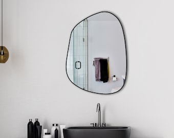 Specchio da Bagno Irregolare per Lavabo, Specchio Asimmetrico a Forma di Nuvola Specchio Estetico Nero Decorazione da Parete, Specchio da Corridoio, Specchio Grande