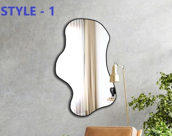 Espejo de baño irregular, espejo de pared asimétrico, espejo moderno estético, espejo de pasillo para decoración del hogar, espejo colgante para sala de estar