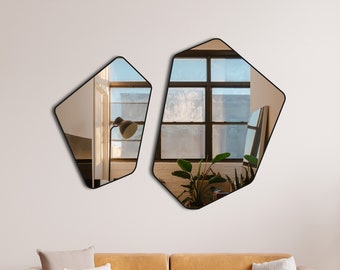 Specchio da bagno irregolare, Specchio da parete asimmetrico, Specchio estetico angolato, Specchio da corridoio per la decorazione domestica, Specchio sospeso per soggiorno