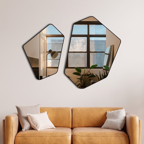 Irregular Bathroom Mirror, Asymmetrical Wall Mirror, Aesthetic Angled Mirror, Hallway Mirror for Home Decor, Hanging Mirror for Living Room