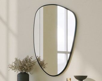 Specchio in legno irregolare da parete/Specchio asimmetrico a forma di nuvola/Specchio da bagno estetico/Decorazione da parete a specchio per corridoio/Specchio da appendere per soggiorno