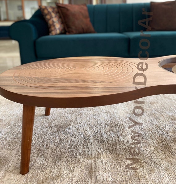 Natural Walnut Wood Coffee Table: Modern Glass Top Design - Etsy