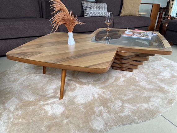 Elegant Walnut Coffee Table for Living Room Large Ellipse Walnut Coffee Table Modern Decorative Custom Table With Glass Top Etsy UK