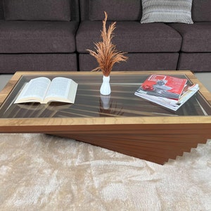Rectangular Walnut Coffee Table with Tempered Glass Top