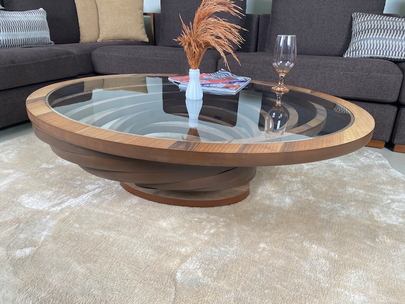 Large Round Walnut Coffee Table Oval