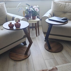 c table for sofa end table, u shape under couch table, round walnut coffee table for small space living room computer table, laptop stand table wooden leg