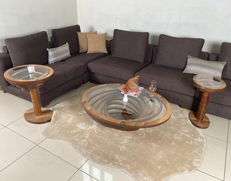 walnut natural coffee table oval ellipse matching end table
