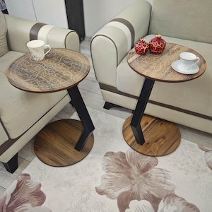 Walnut C-Shape Side Table: Minimalist Sofa Laptop Table