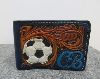 Handmade Leather Tooled Bifold Football Wallet