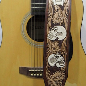 Handmade Leather Tooled Skull Guitar/Bass/Banjo Strap