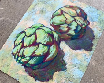 Painting Artichoke Pastel painting Original art Botanical Painting Artichoke vegetable Painting vegetable Kitchen Decor Collectible Food