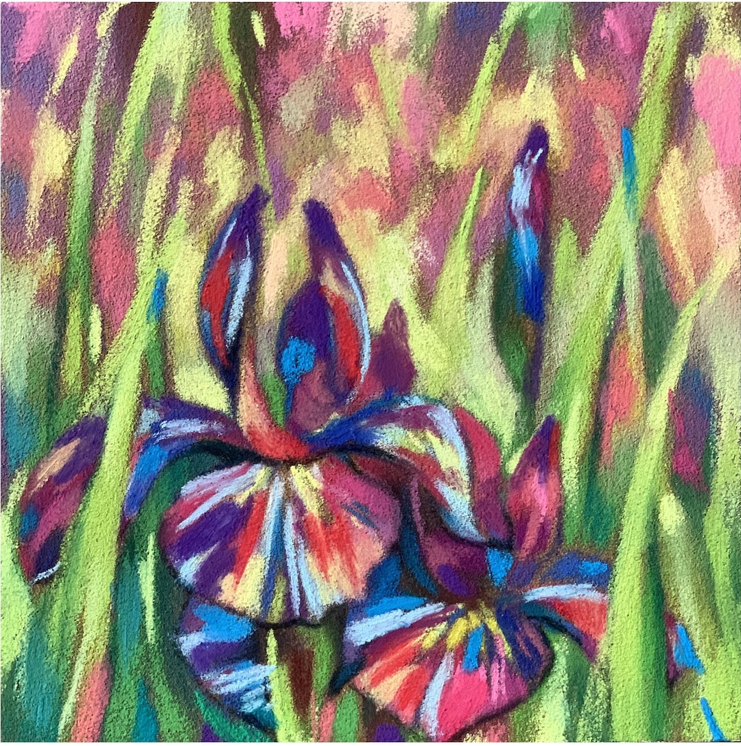 Painting Irises Pastel Painting Mini Art Summer Flowers Original Il 1080xN.5819868478 69ny