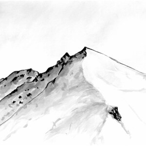 Affiche dessinée à l'encre de chine Au sommet des Alpes Affiche A4. image 2