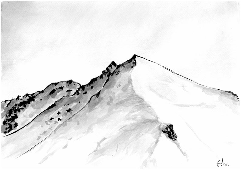Affiche dessinée à l'encre de chine Au sommet des Alpes Affiche A4. image 2